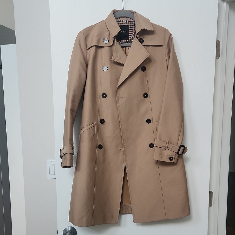 Zara Tan Trench Coat Double-Breasted Classic